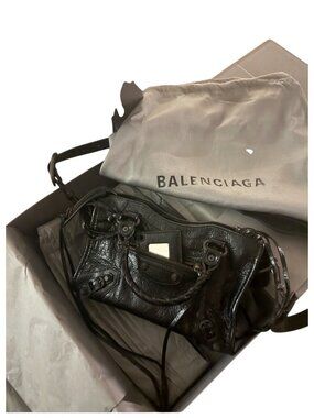 Balenciaga Black Arena Lambskin Le City Tote Handbag With Shoulder Strap Like Ne